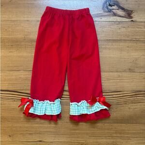 Red Christmas green checkered ruffle bottom elastic waist band pant SIZE 2T